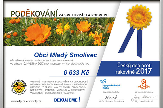 Poděkování všem dárcům ve sbírce "Den proti Rakovině" - 2017